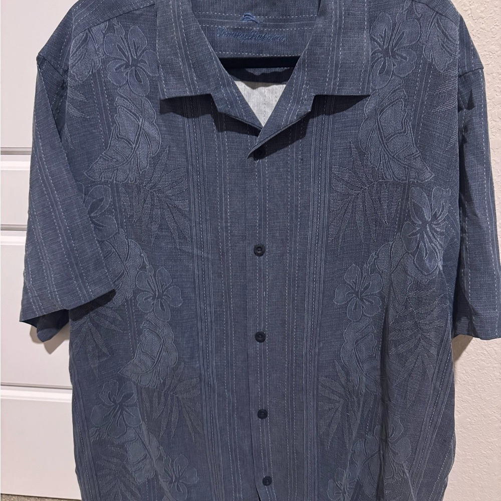 Blue Casual Button Down Shirt with Camp Collar